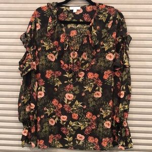 Black floral sheer blouse